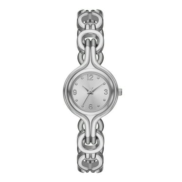 Time & Tru Women's Wristwatch: Silver Tone Round Case and Dial, Silver Interlocking Bracelet (FMDOTT099)