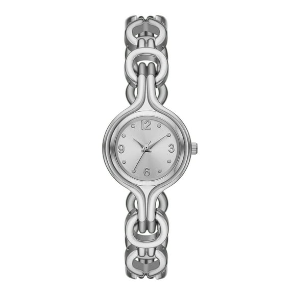 Time & Tru Women's Wristwatch: Silver Tone Round Case and Dial, Silver Interlocking Bracelet (FMDOTT099)