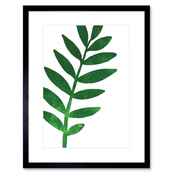 Jungle Leaves Watercolour Left Artwork Framed Wall Art Print 9X7 Inch