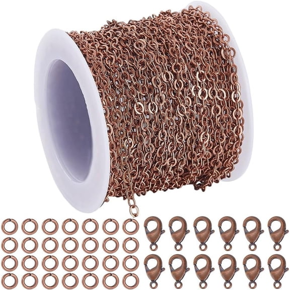 32.8 Feet/10M Cable Chain Jewelry Making Chain Link Jewelry Making Kit Brass 3.2 x 2.5mm Red Copper Roll Chains Connectors Links for Jewelry Making Necklace Bracelet Supplies DIY Crafts DIY
