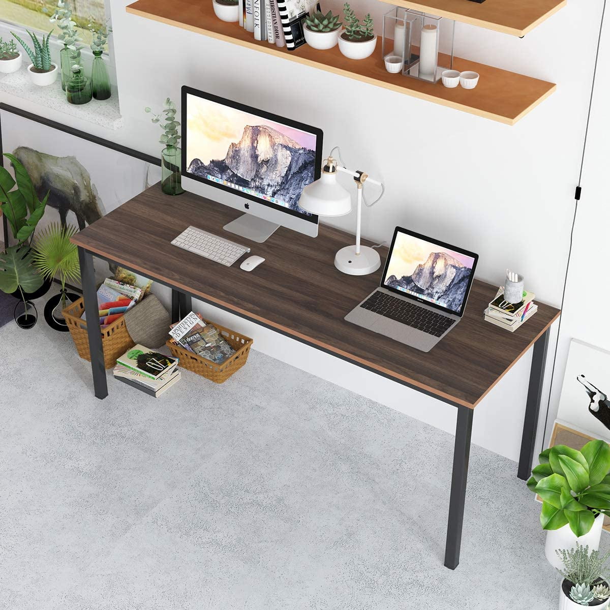 SogesPower Industrial Office Desk Workstation Table, 29.5"H -Black&Walnut