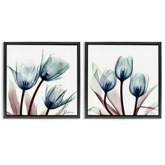 Stupell Industries Vibrant Blue Tulips Floral Painting Black Floater Framed Canvas Art Print Wall Art, 18 x 18, Set of 2