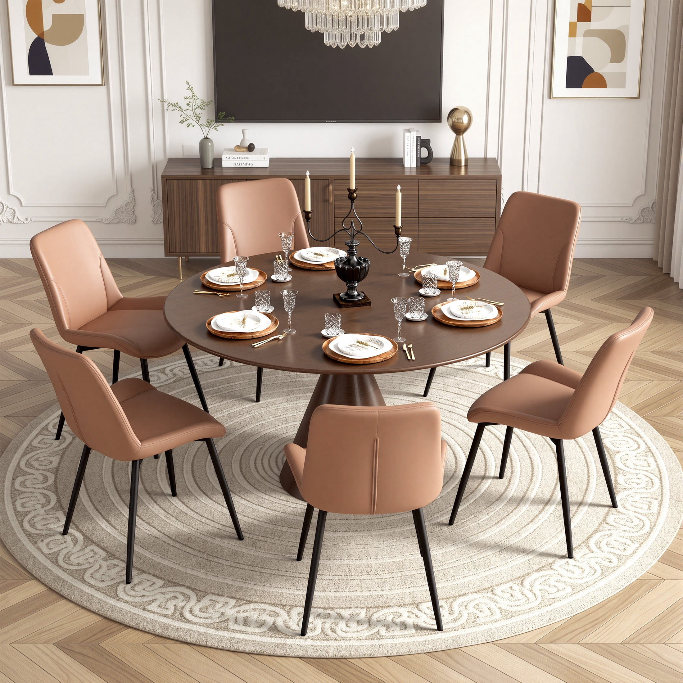 MOONMISS Dining Chair Set of 2,Upholstered with Ergonomic Backrest Metal Legs for Kitchen Office Reading,Brown