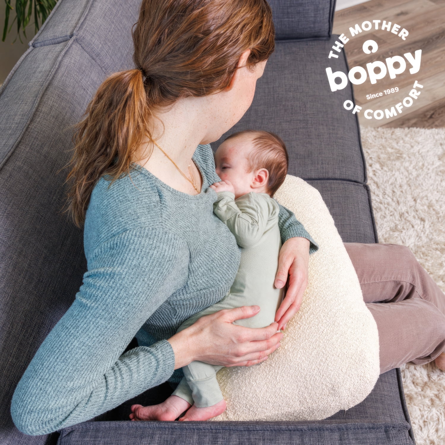 Boppy Nursing Pillow - Ergonomic Bottle & Breastfeeding Pillow, Higher, Firmer & Larger, Water-Repellent with Washable Premium Fabric Cover, Baby Safety Alliance Verified - Boucle Oatmeal