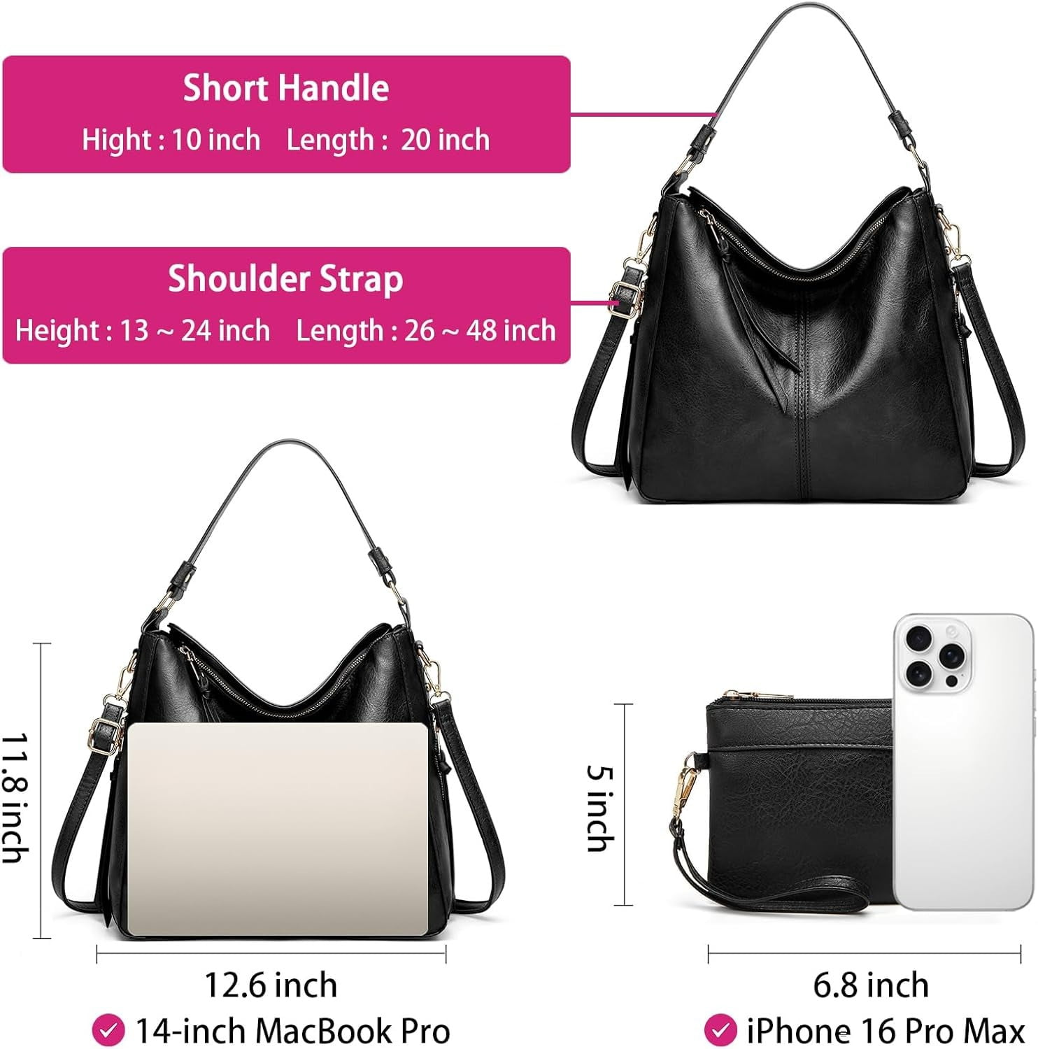Gmdisc Hobo Bag for Women Crossbody Purse and Handbags Ladies Chic Shoulder Bags, Black
