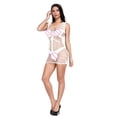 thumbnail image 4 of adviicd White Fishnets Women's Contrast Lace Mesh Lingerie Fishnet Nightwear Cut Out Mini Dress White One Size, 4 of 5
