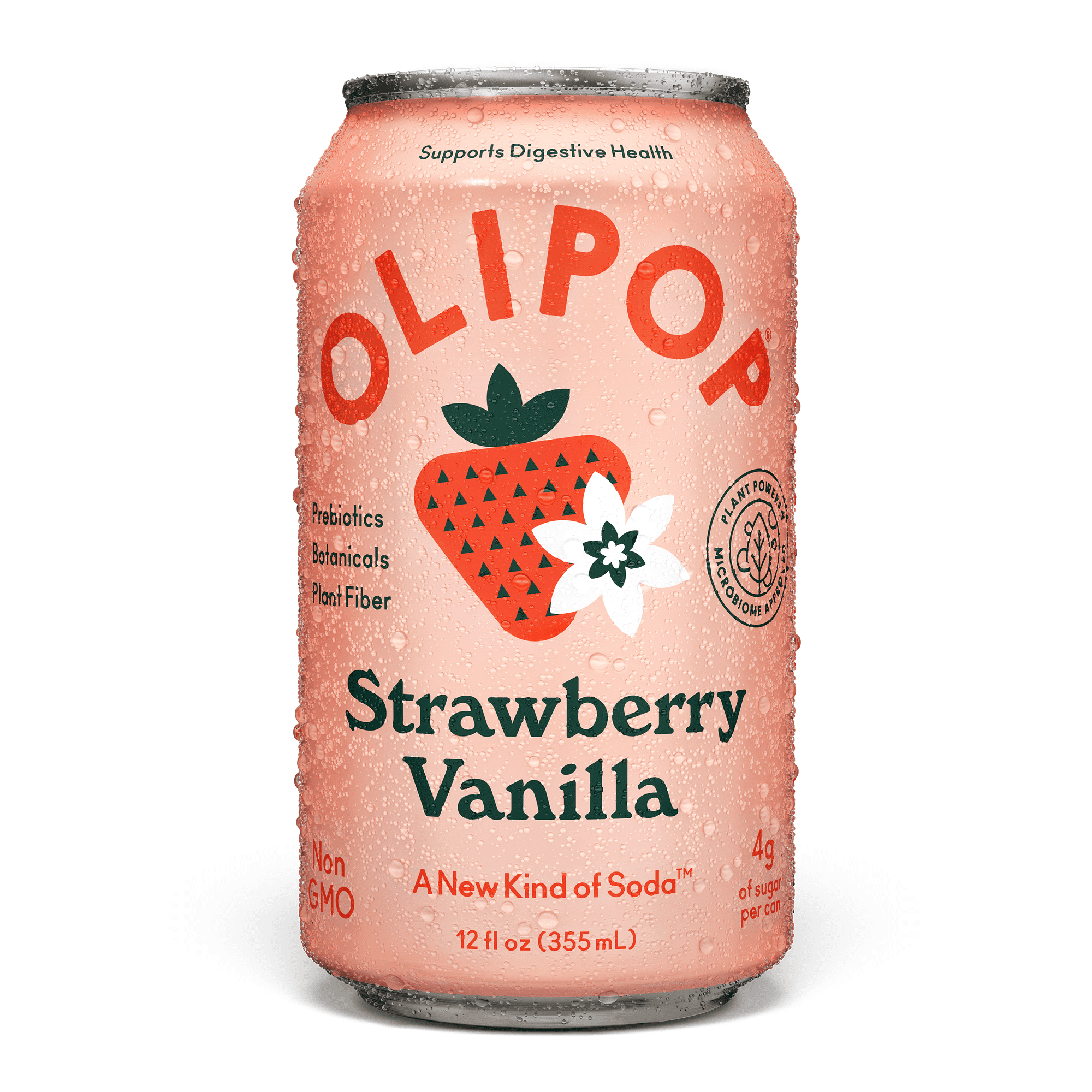 (6 pack) OLIPOP Prebiotic Soda, Strawberry Vanilla, 12 fl oz, 4 Pack, Pantry Packs (24 Total Cans)