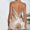 thumbnail image 5 of Gytharion 2 Piece Satin Silk Pajama Sets for Women Lace Patchwork Sling V-neck Backless Tops and Elastic Waist Shorts Summer Fashion Lounge Sets, 5 of 5
