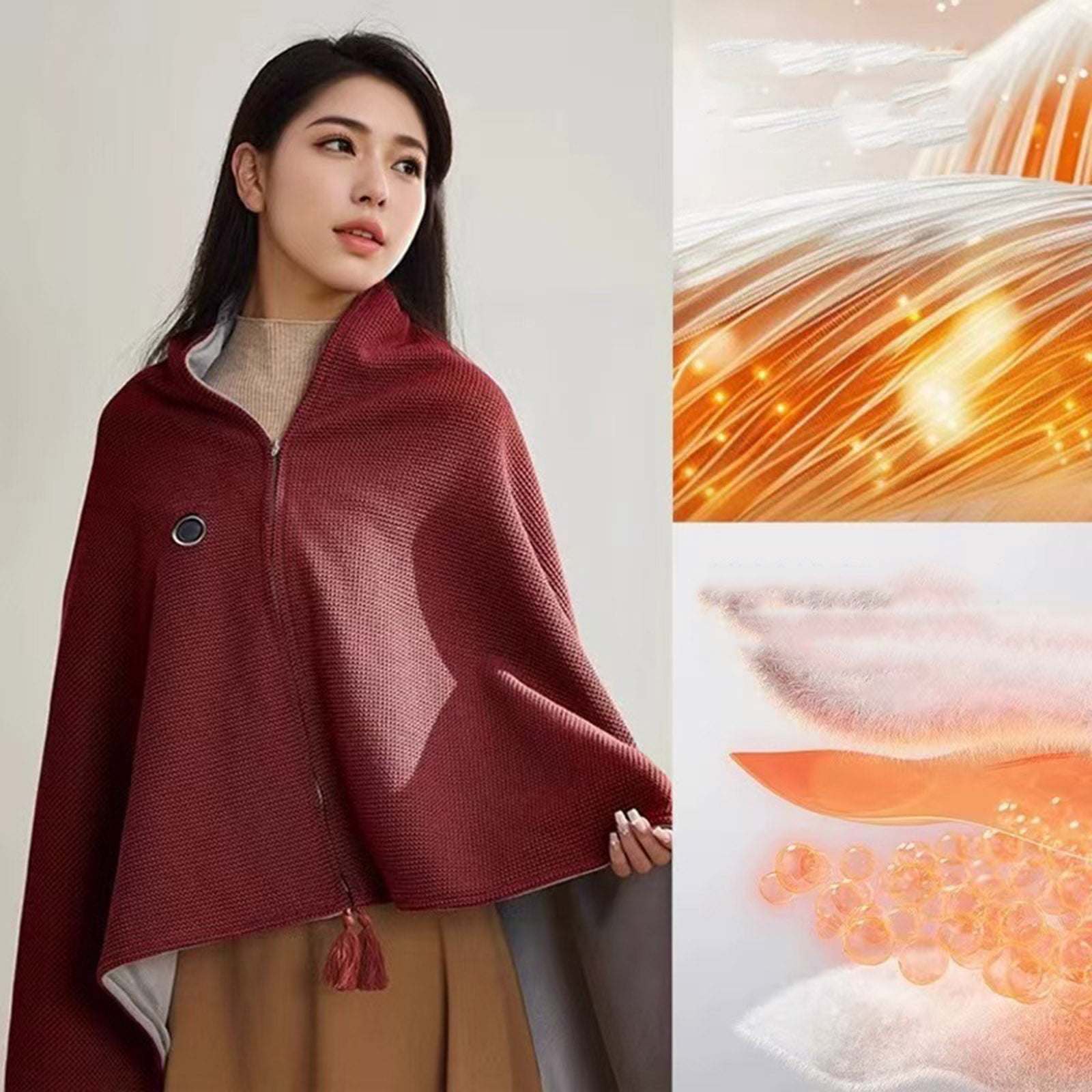 Heating Three USB Car Outdoor Camping Heating Cordless Outdoor Throw Blanket Heated,Portable Heated Shawl,Battery Operated,Electric Rechargeable for Camping