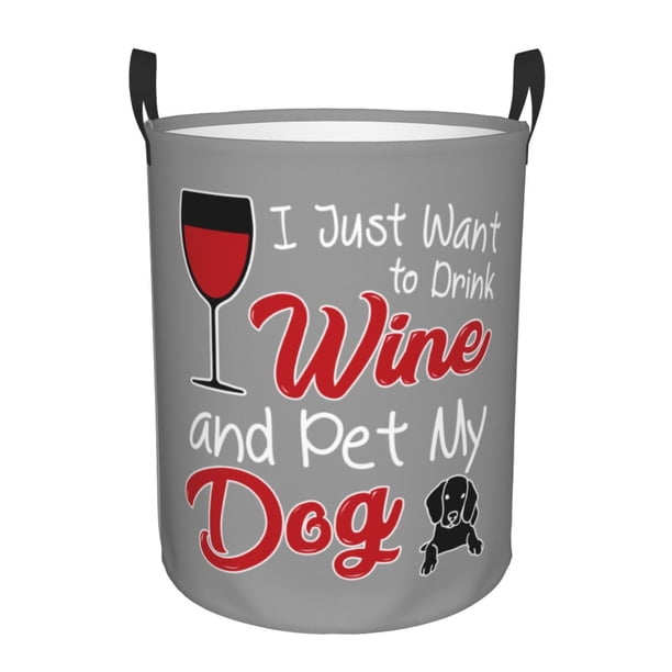 Balery Funny Saying Wine Cesta de ropa redonda con asas, impermeable, independiente, para ropa, juguetes, dormitorio y familia-Small