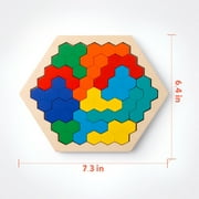 Coogam Wooden Hexagon Puzzle for Kid Adults,Shape Pattern Block Tangram Brain Teaser Toy Geometry Logic IQ Game STEM Montessori Educational for Ages 3 4 5