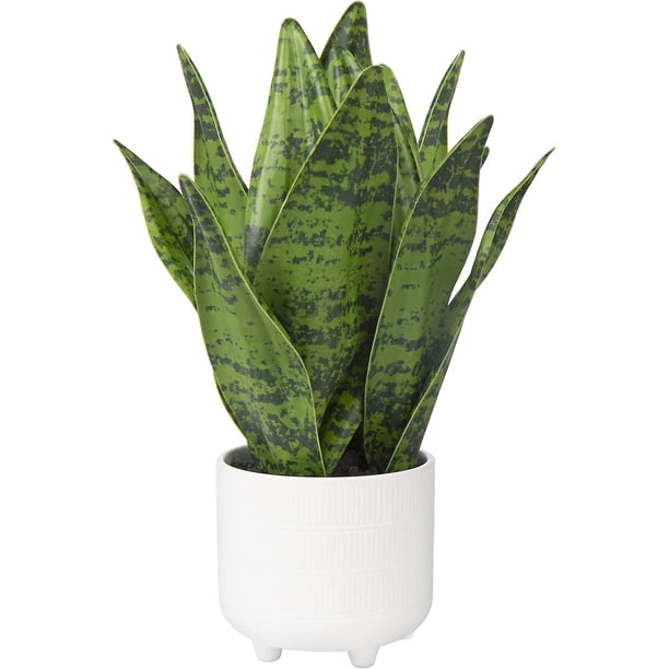 Planta de serpiente falsa Planta de serpiente artificial de 14 "Planta de serpiente artificial con maceta de cerámica blanca Planta de Sansevieria Perfecta para la casa Sala de estar moderna Ofic