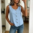 thumbnail image 6 of Tank Tops for Women Sleeveless Round Neck Solid Color Button Shirts, 6 of 8