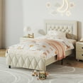 thumbnail image 7 of 4 EVER WINNER Twin Bed Frame, Upholstered Platform Bed Frame with Headboard and Footboard, Twin Size Bed Frame, Diamond Headboard and Footboard Design, Beige, 7 of 7