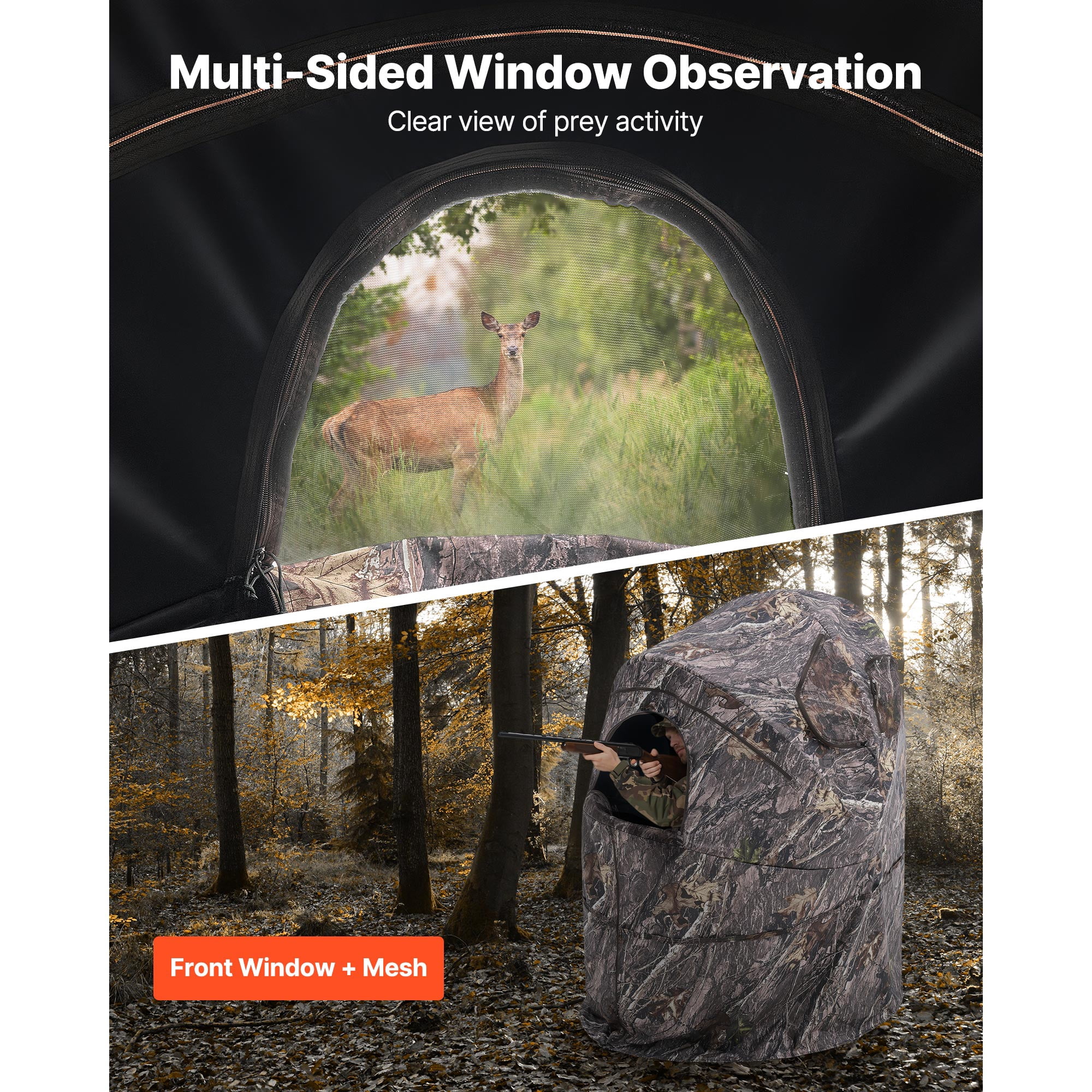 KFFKFF Portable Hunting Blind for One Person, Camouflage Tent with Carrying Bag, Durable Concealed Shelter Featuring Silent Zipper Door and Window, Ideal for Turkey and Deer Hunting