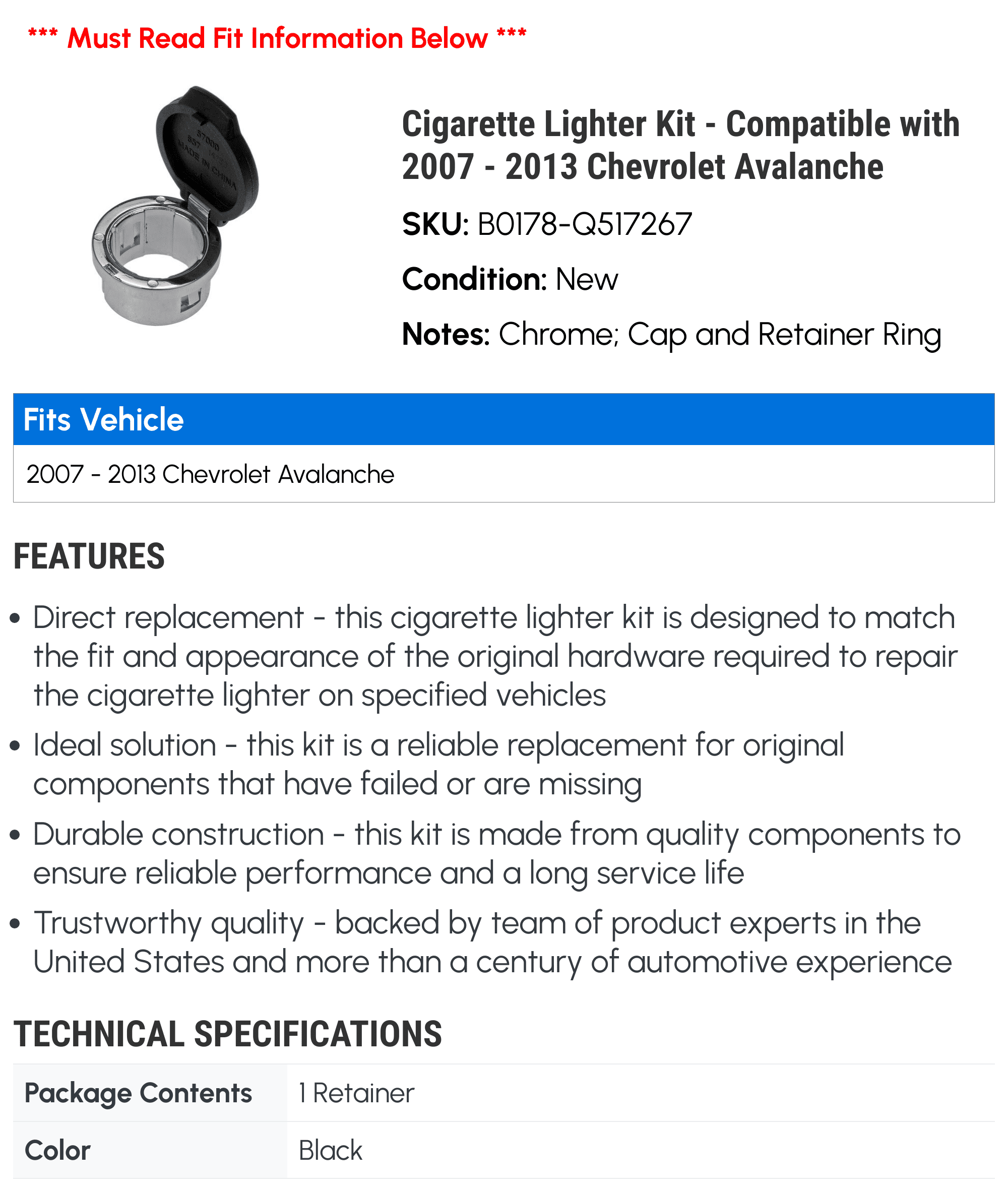 Cigarette Lighter Kit - Compatible with 2007
