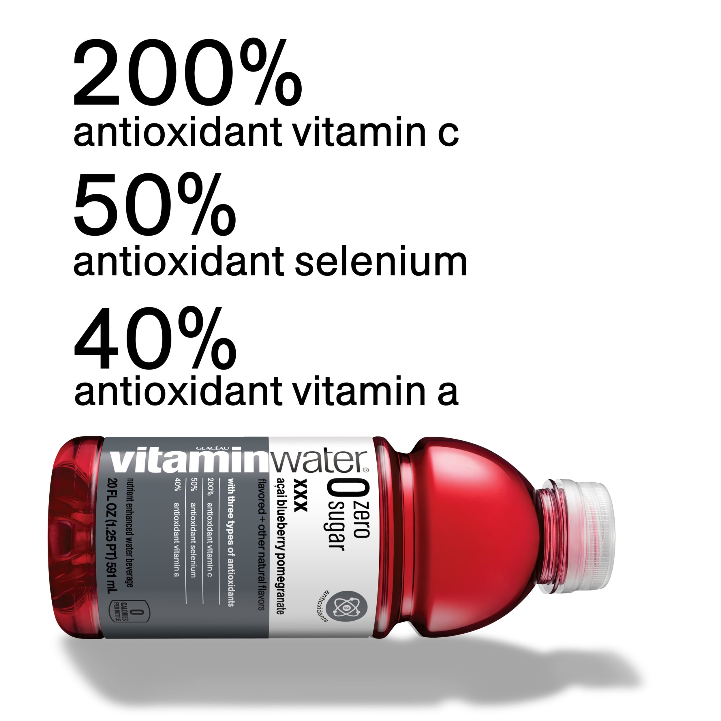vitaminwater zero sugar xxx, electrolyte enhanced water w/ vitamins, açai-blueberry-pomegranate drinks, 20 fl oz, 12 Pack