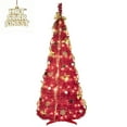 thumbnail image 3 of 6FT/7FT/7.5FT Pop-Up Christmas Tree with Ornaments & UL Lights – Pre-Decorated Collapsible Tree in Red, Green or Silver – Easy Setup 2-Part Design with Plastic Stand & Warm White LEDs, 3 of 9