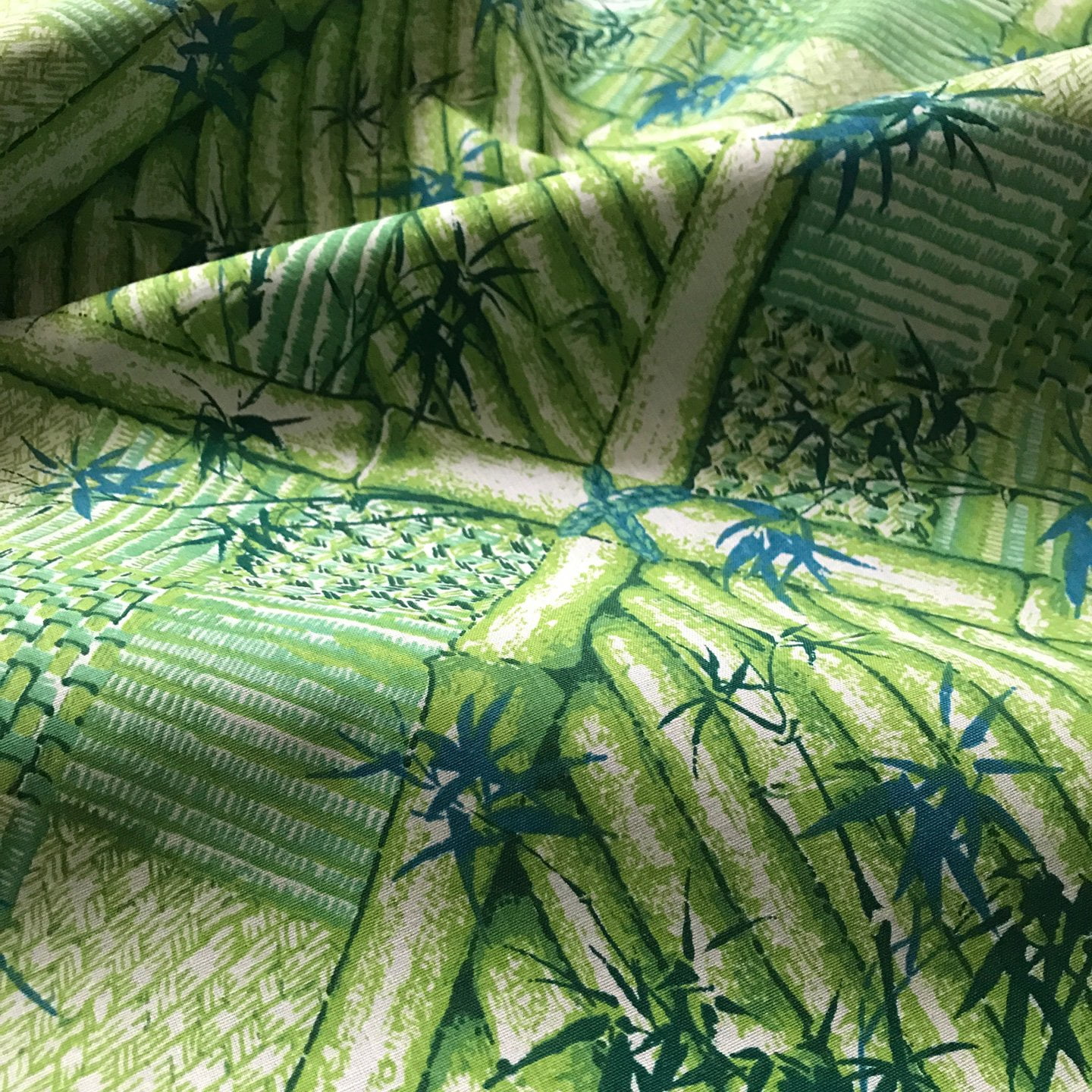 Lime Green Tropical Geometric Botanical Bamboo Upholstery Fabric 44