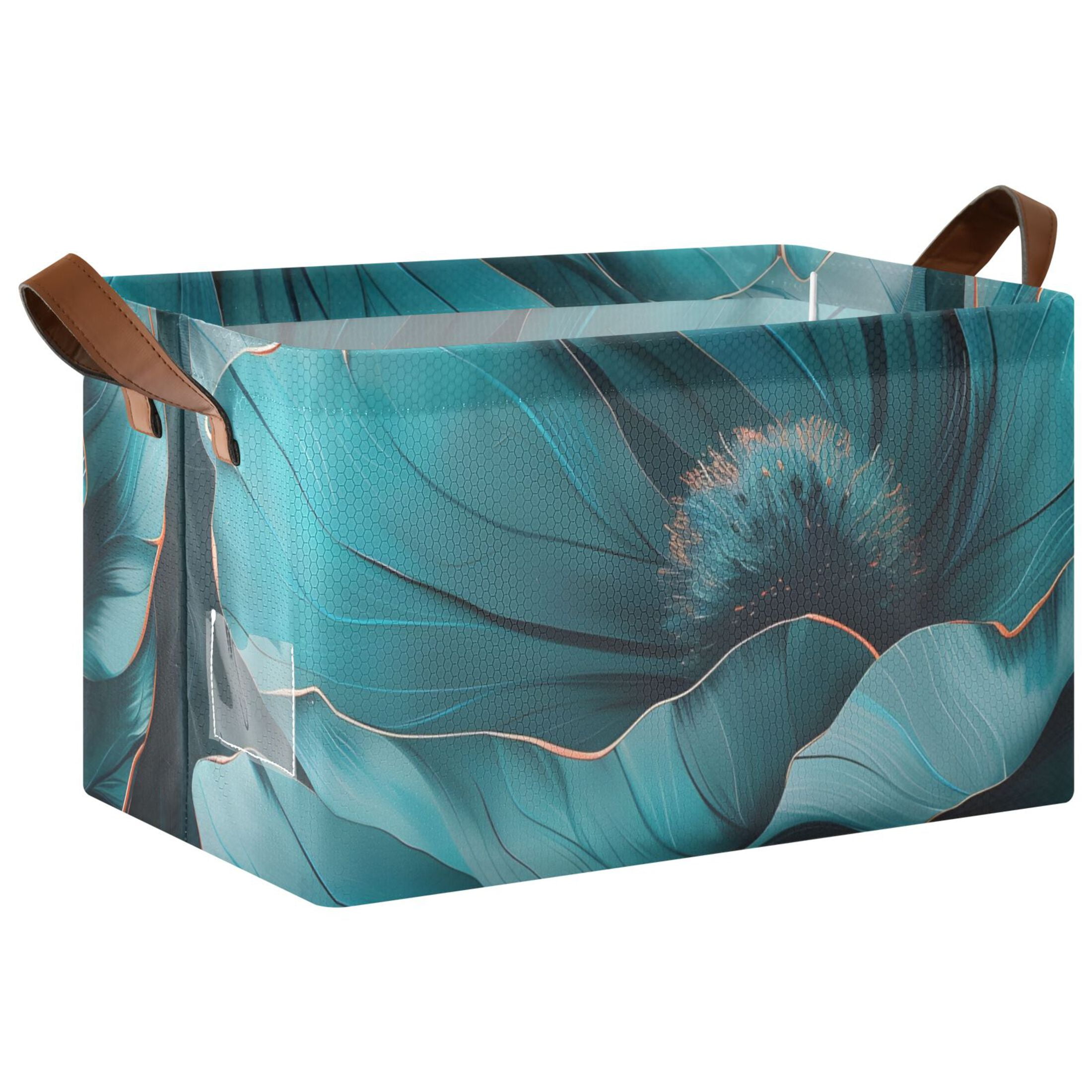 Ryvnso Teal Flower Storage Bins Large Basket Foldable Cube Toys Organizer with Handles 2 PCs