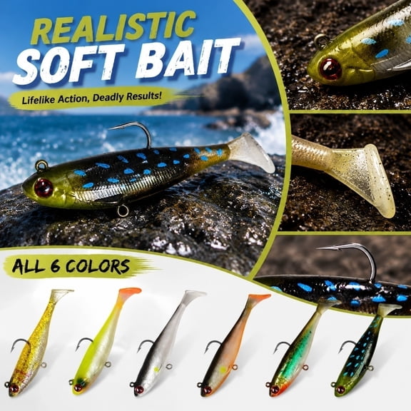 Soft Plastic Fishing Lure with Lifelike Baitfish Profile and Translucent Yellow Color – T-Tail Design for Natural Undulating Action, Ideal for Bass, Trout, Pike in Freshwater & Coastal Waters