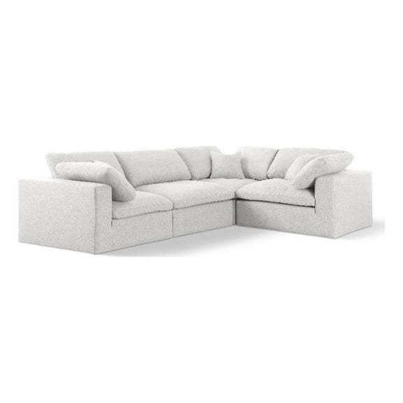 Maklaine 114" Linen Fabric Modular Sectional in Cream Finish