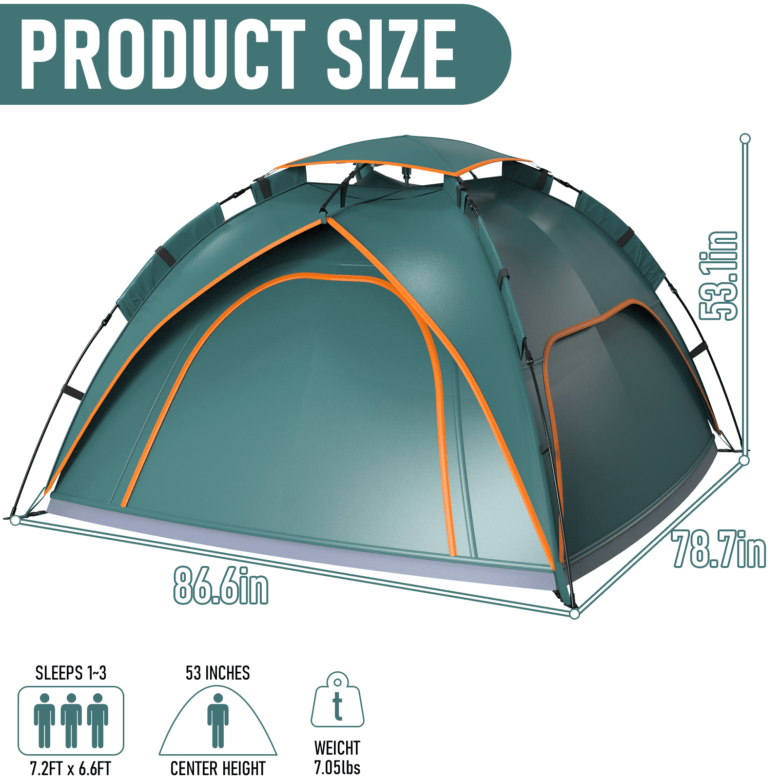 Yacona 2-3 Person Tents for Camping, Instant Pop up Tent for Outdoor Hiking Backpacking, Waterproof, Green