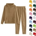 thumbnail image 2 of Kids Sweatsuit Girls Boys 2 Piece Tracksuit Outfits Long Sleeve Hooded Sweatshirt and Jogger Sweatpants Clothing Sets,Brown 6-7 Years, 2 of 3