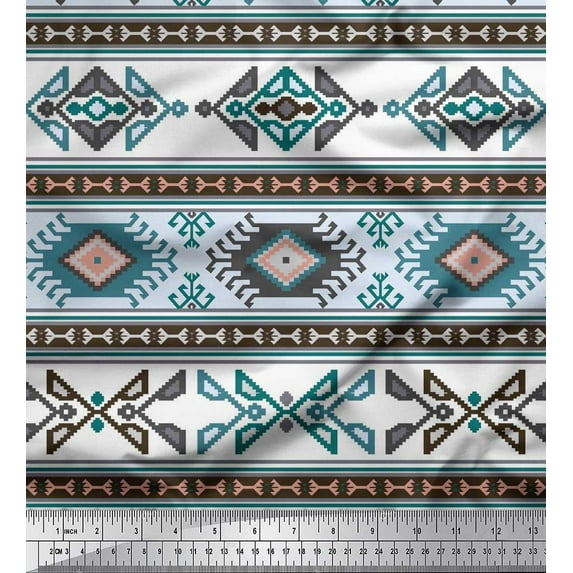 Soimoi Silk Fabric Stripe & Ikat Kilim Fabric Prints by Yard 42 Inch Wide