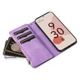 thumbnail image 5 of Zipper Wallet Case for Google Pixel 7 Pro Large Capacity Card Slots Holder Magnetic Clasp Cover, Luxury PU Leather Anti-Shock Flip Folio Case with Kickstand Wrist Strap Handbag Case,Purple, 5 of 9