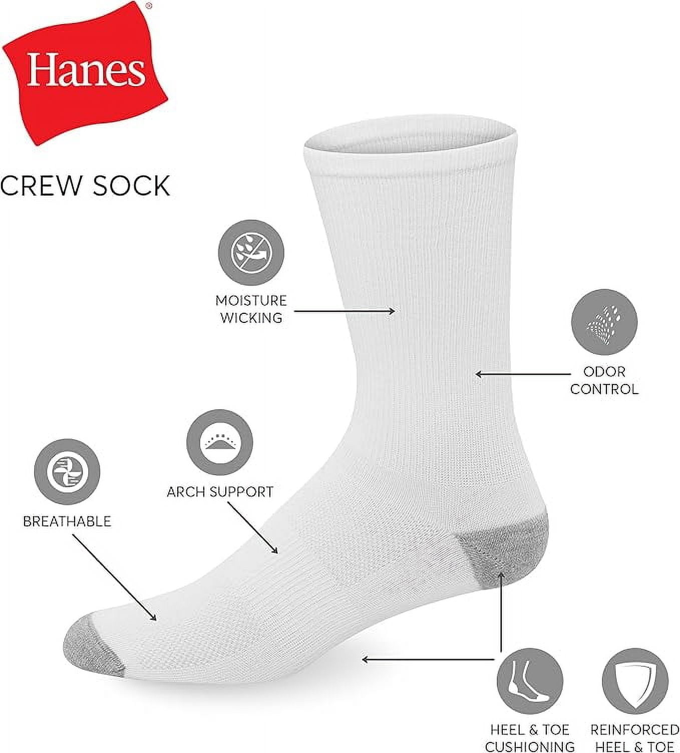 Hanes Men's Hanes Men's Socks, X-temp Lightweight Socks, Crew and Ankle, 12-pack Size 6-12