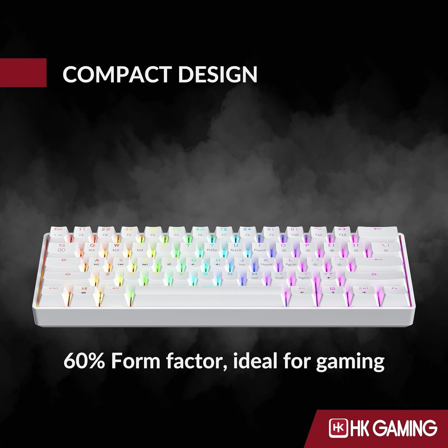 HK GAMING GK61 SE 60% | Mechanical Gaming Keyboard | 61 Keys Multi Color RGB LED Backlit for PC / Mac Gamer | ANSI US American Layout ( White , Mechanical Speed Yellow )