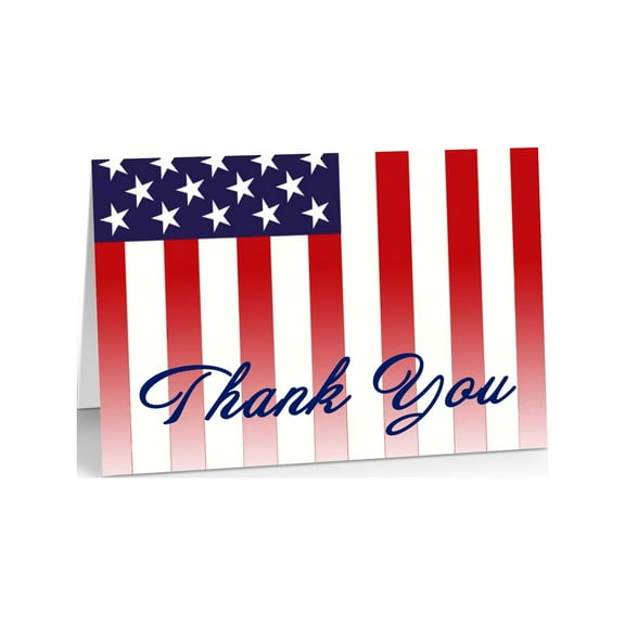 Patriotic Note Card - 10 Boxed USA Flag Cards & Envelopes - American Flag (Flag
