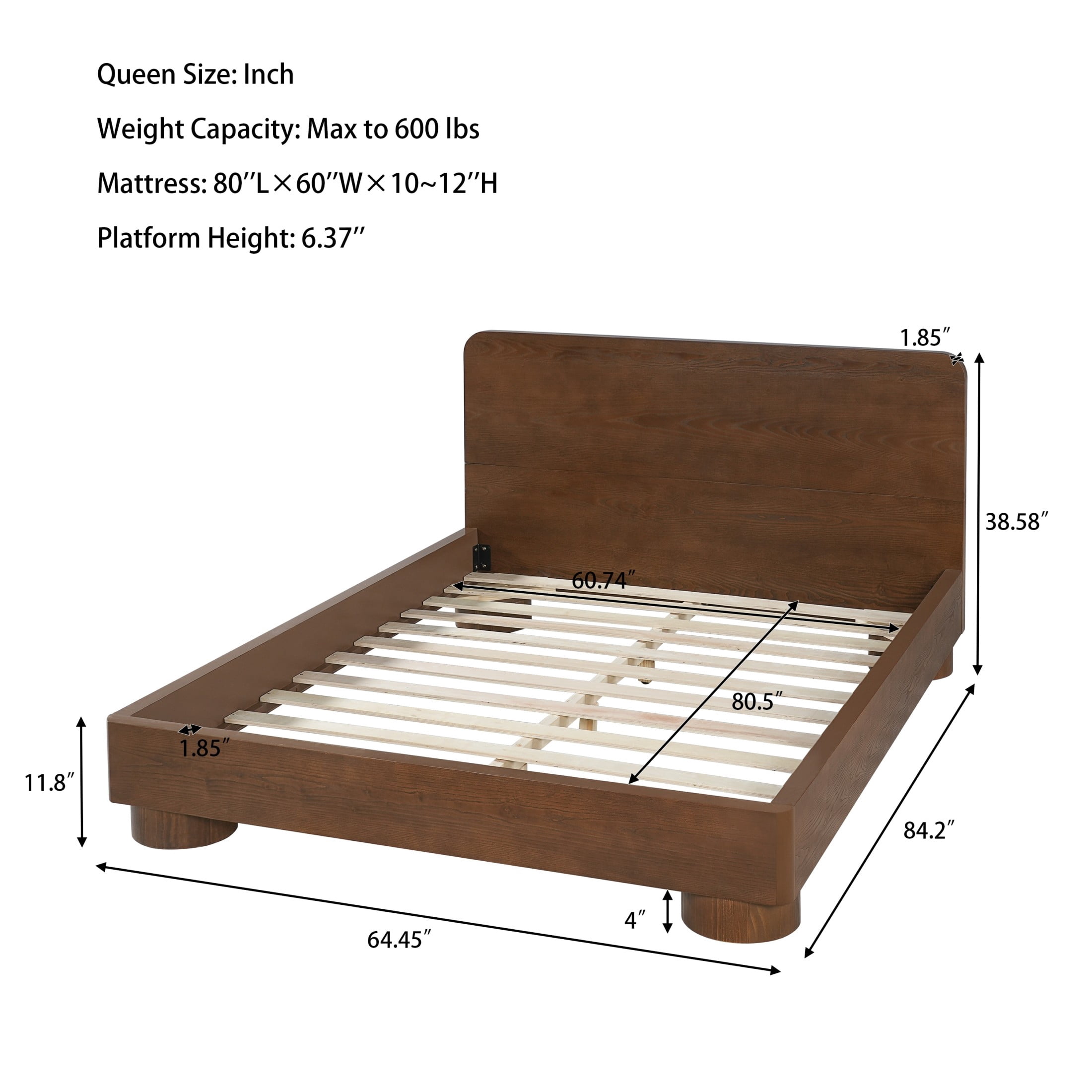 Christopher Knight Home Queen Modern Platform Bed with Rounded Headboard, Wood Frame, Walnut Finish