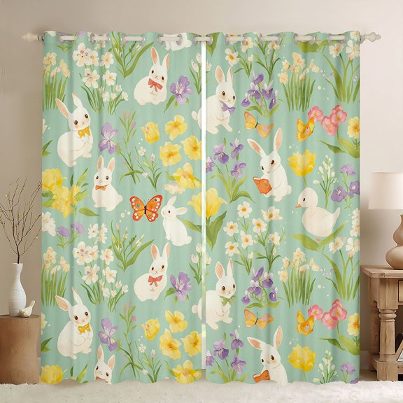 Castle Fairy Female Men Women Kawaii White Rabbits Curtains Pack of 2 (42x84 Each),Spring Garden Flowers Curtains Blackout,Floral Butterflies Bedroom Curtains,Microfiber Bedroom Decor