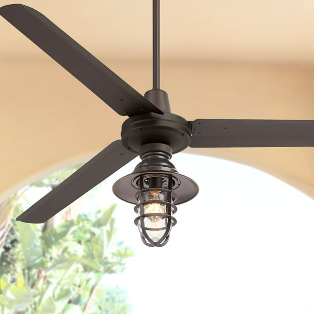 Oiled Bronze Metal Blades, Outdoor Wet Ceiling Fans With Lights