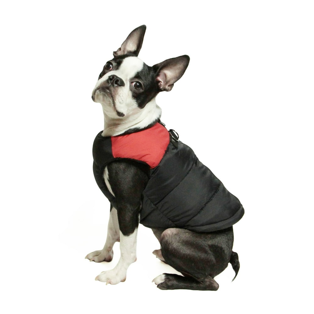 Gooby Padded Dog Vest Red, Medium Zip Up Dog Jacket Coat with D