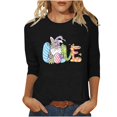 thumbnail image 2 of Xihbxyly Hauts Grande Taille pour Femmes Manches 3/4 T-shirt Imprimé Col Rond de Pâques Manches 3/4 Chandail Col Rond Cadeau de Vacances, 2 of 5