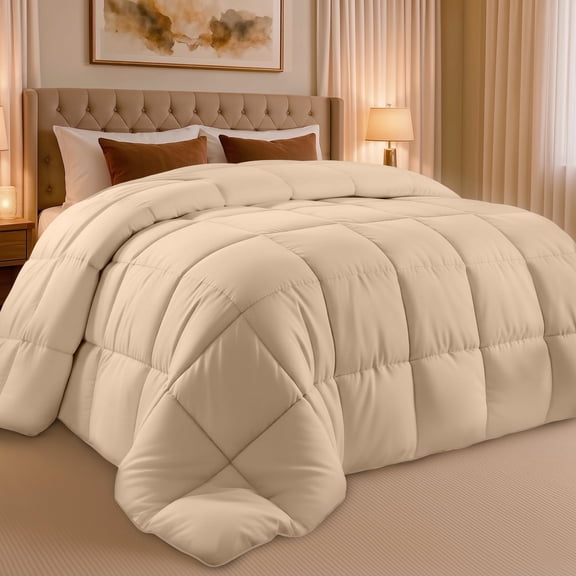 Utopia Bedding King Comforter Duvet Insert, Quilted Beige Comforter with Corner Tabs, Box Stitched Down Alternative Comforters King Size 90 x 102 inches