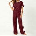 thumbnail image 6 of Womens Summer Two Piece Sets Sportswear Wide Leg Pants Casual Sports Set Travel Vacation Short Sleeve Sets Matching Sets Women Clothing, 6 of 7