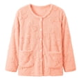 thumbnail image 5 of Lcziwo Women Plush Pajama Jacket Cute Bow Texture Fleece Bed Jackets Button Front Fall Winter Sleepwear with Pockets Orange,S, 5 of 8