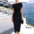 thumbnail image 5 of NTACZA Flowy Dresses for Women Wedding Guest Dresses Formal Dressy Midi Asymmetrical Neckline Off the Shoulder Ruched Waist Black L, 5 of 6