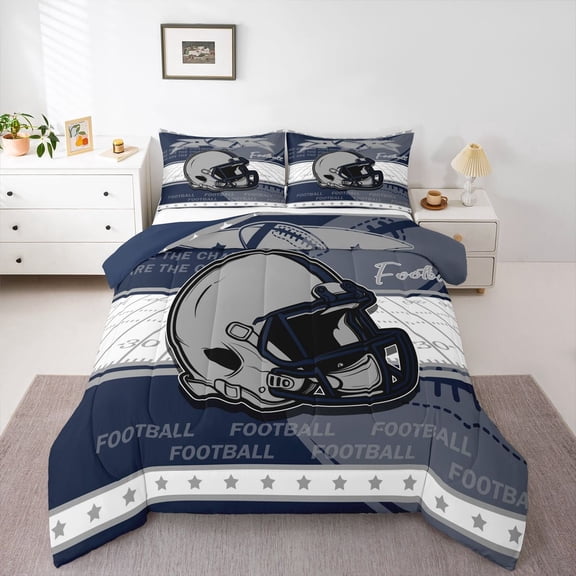 Erosebridal Sports Bedding Sets Twin with Comforter Teens, American Football Duvet Insert, Navy Grey, Reversible 2-Piece, Super Cozy