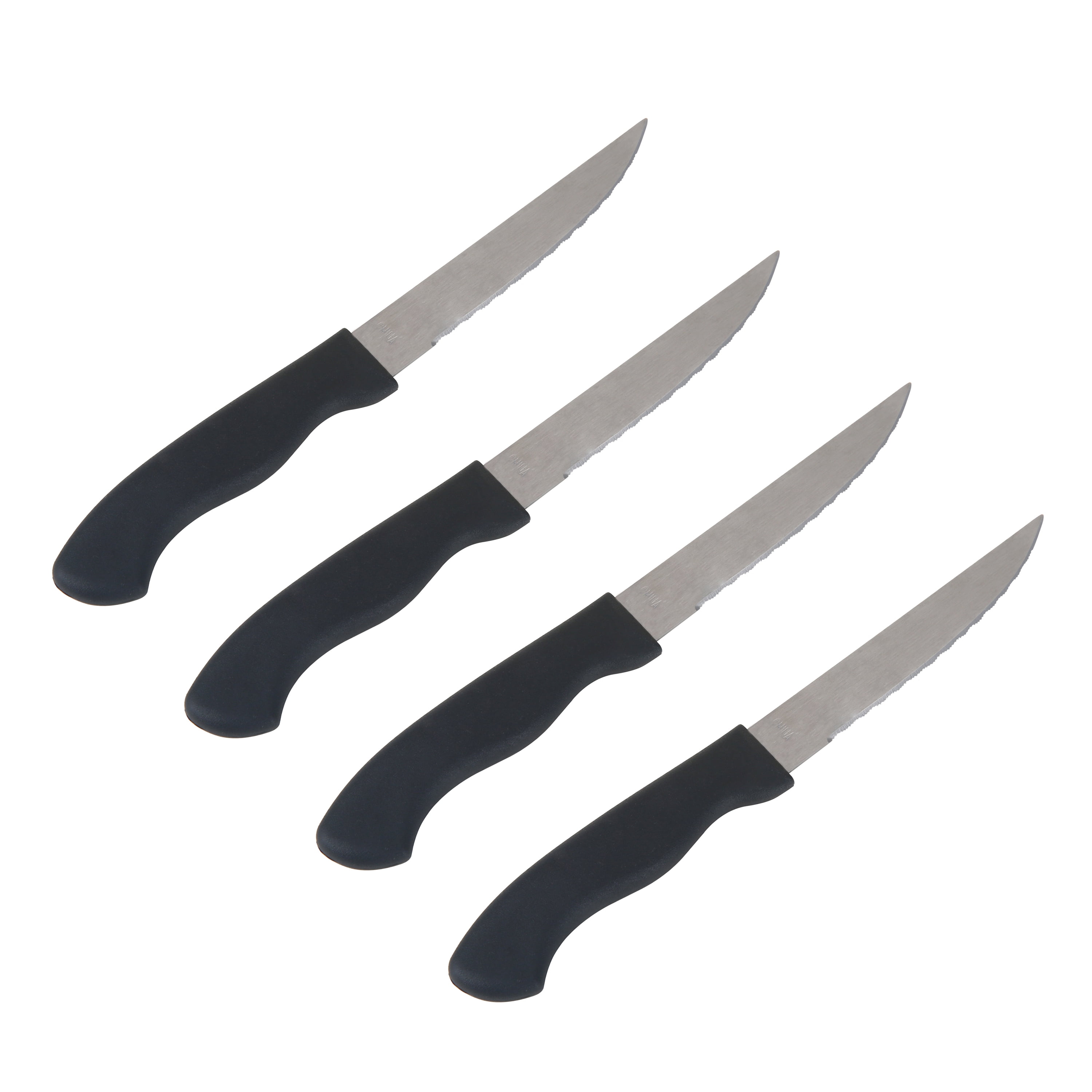 Mainstays 4-Piece Steak Knife Set with Soft Grip & Black Handles