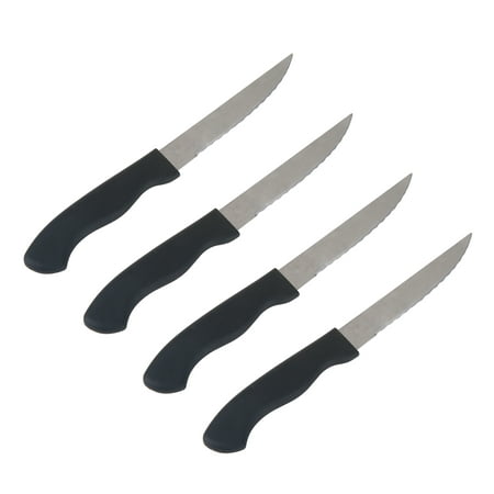 Mainstays 4-Piece Steak Knife Set with Soft Grip & Black Handles, Stainless Steel