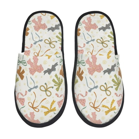 

Adobk Colorful Bow Knots1 Print Slippers Indoor Outdoor Retro Slippers House Soft Fluffy Slides Cushion Furry Slippers-Medium