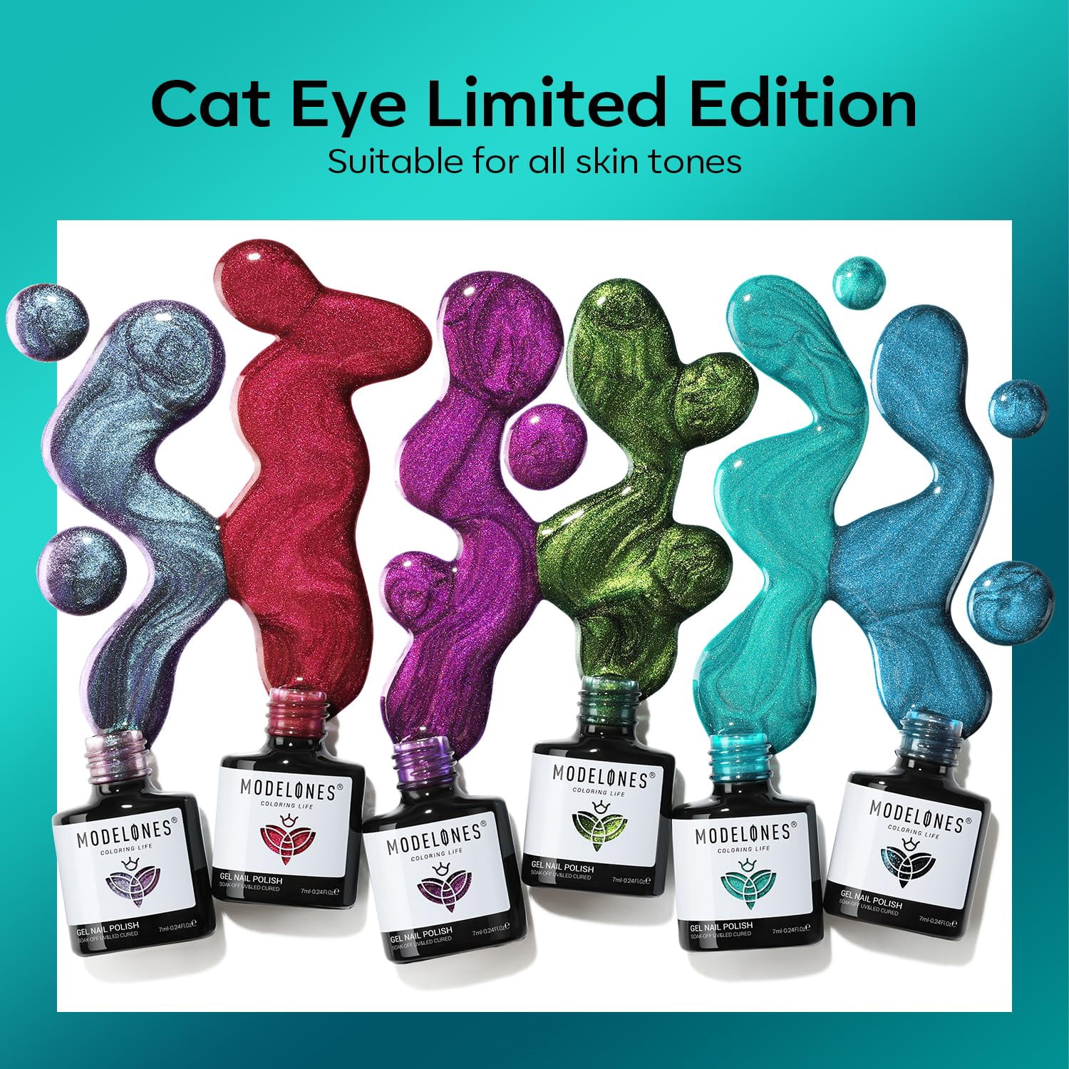 Modelones Cat Eye Gel Nail Polish, 6 Colors Glitter Red Green Purple Blue Gel Polish Set with Magnet Sparkle Galaxy Series Nail Gel Polish Kit Soak Off Led Nail Art Manicure Salon DIY Gifts