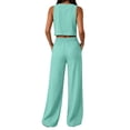 thumbnail image 5 of Mifsaly 2 Piece Linen Sets for Women Summer Casual Vacation Beach Matching Outfits Crop Tank Top and High Waisted Wide Leg Pants with Pockets Light Blue,XXXL, 5 of 7