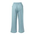 thumbnail image 4 of Rggeeun Womens Pants Solid Color Elastic High Waist Wide Leg Ankle Length Soft Relaxed Fit With Adjustable Sashes Belt & Side Pockets For Summer Vacation Beach Classic Bottoms,Light Blue,Xxxl, 4 of 5