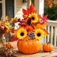 thumbnail image 7 of Artificial Sunflower and Pumpkin Table Decor, Realistic Faux Floral Pumpkin Ornament, Fall Desktop Centerpiece, Seasonal Autumn Home Dining Table Mantel Decoration, C, 7 of 7